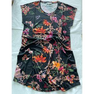 Johnny Was Pocca Cap Sleeve Dress Sleep Wear Black Floral Loungewear Large NEW